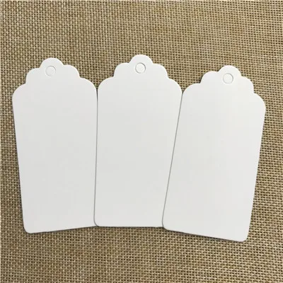 white 100 шт./лот, белые, черные, коричневые бирки из крафт-бумаги, сделай сам, головка гребешка, этикетка, багаж, свадебная заметка, пустая цена, бирка, веревка, 4*8 см - Цвет: white