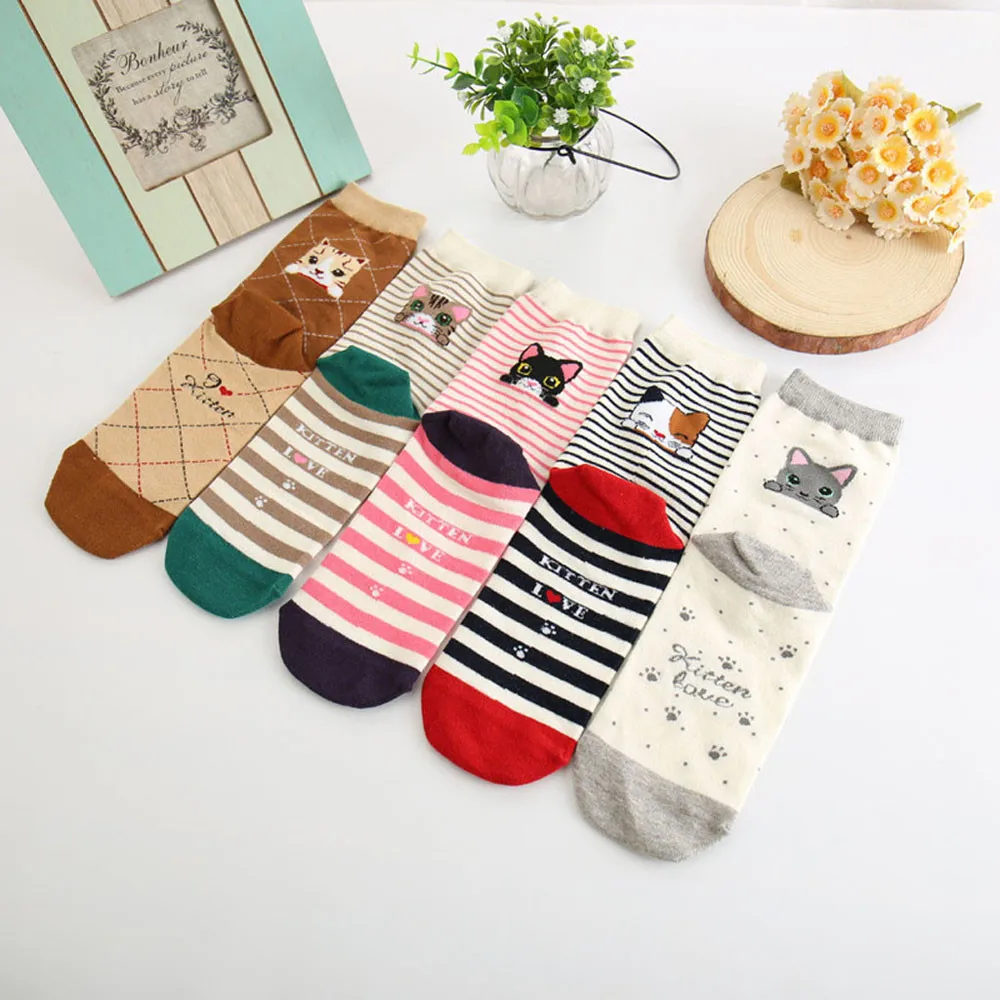 5PCS Women Students Funny Socks Cute Cartoon Fun Funky Striped Warm Ladies Sock lovely fashion socks women cotton casual a529 | Детская