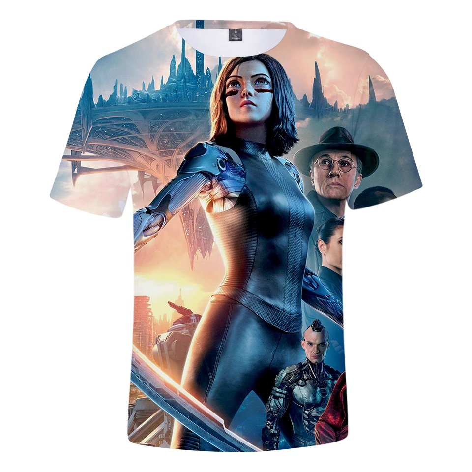 Лидер продаж летняя футболка Короткие футболки с 3d принтом Alita Battle Angel свободные