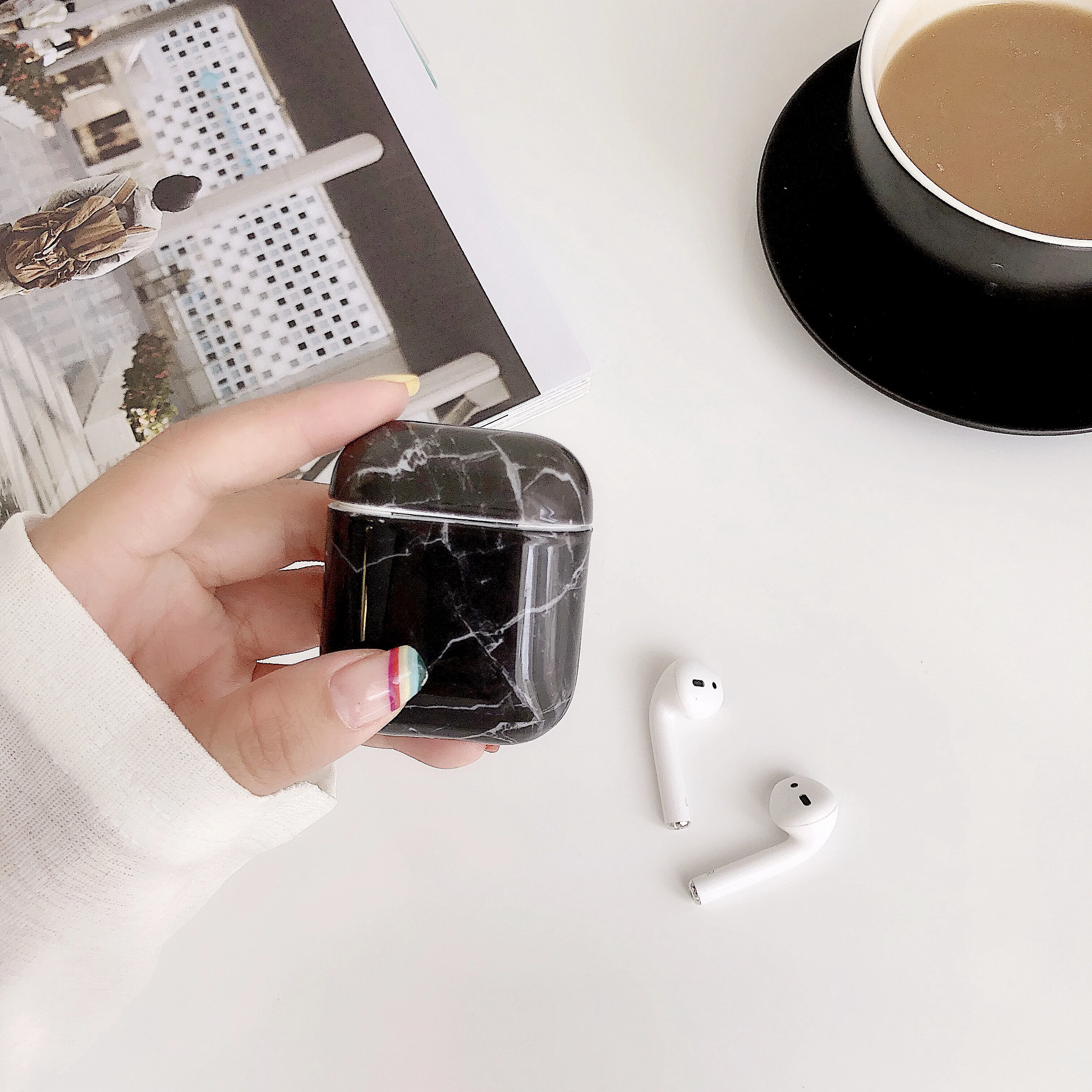 Чехол для наушников Airpods 2 чехол Роскошный Мраморный Жесткий ПК Защитный зарядная