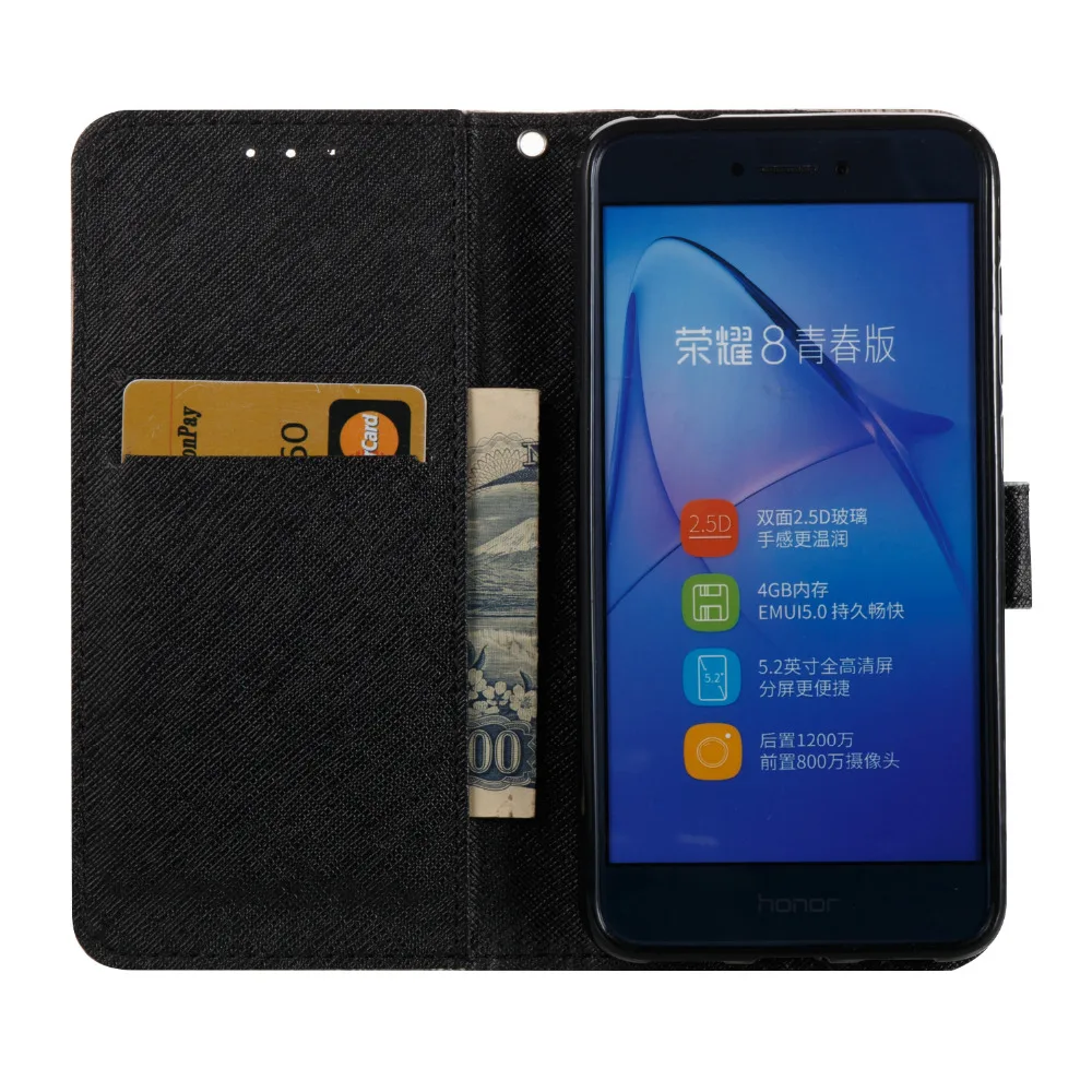 Blue Flower 3D Colorful Pattern Wallet Flip Stand Pouch Shell Skin Case For Huawei P8 lite 2017 5.2&quot Leather Cover Coque Fundas |