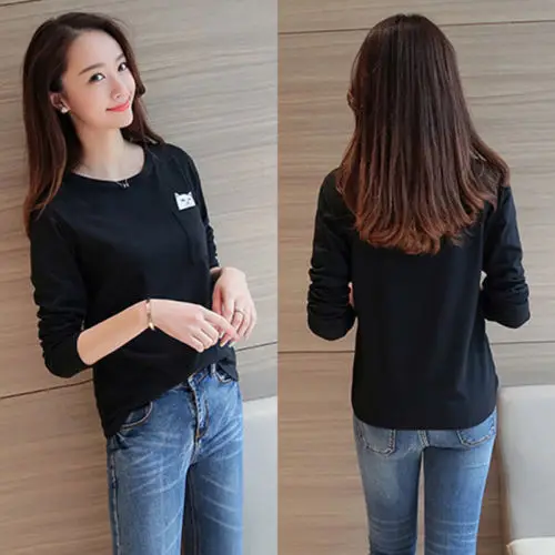 

Autumn Women Casual Long Sleeve T-Shirt Tops Cartoon Printed Long Sleeves Loose T Shirt Tops