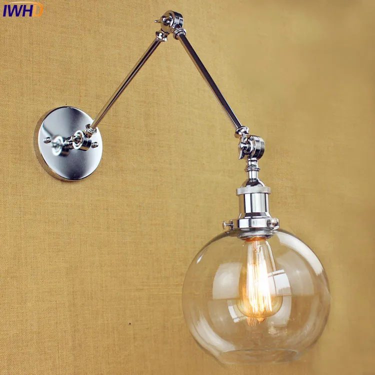 Glass Loft Retro Vintage Wall Light LED Home Lighting Edison Swing Long Arm Wall Lamp Industrial Wall Sconce Appliques Murale