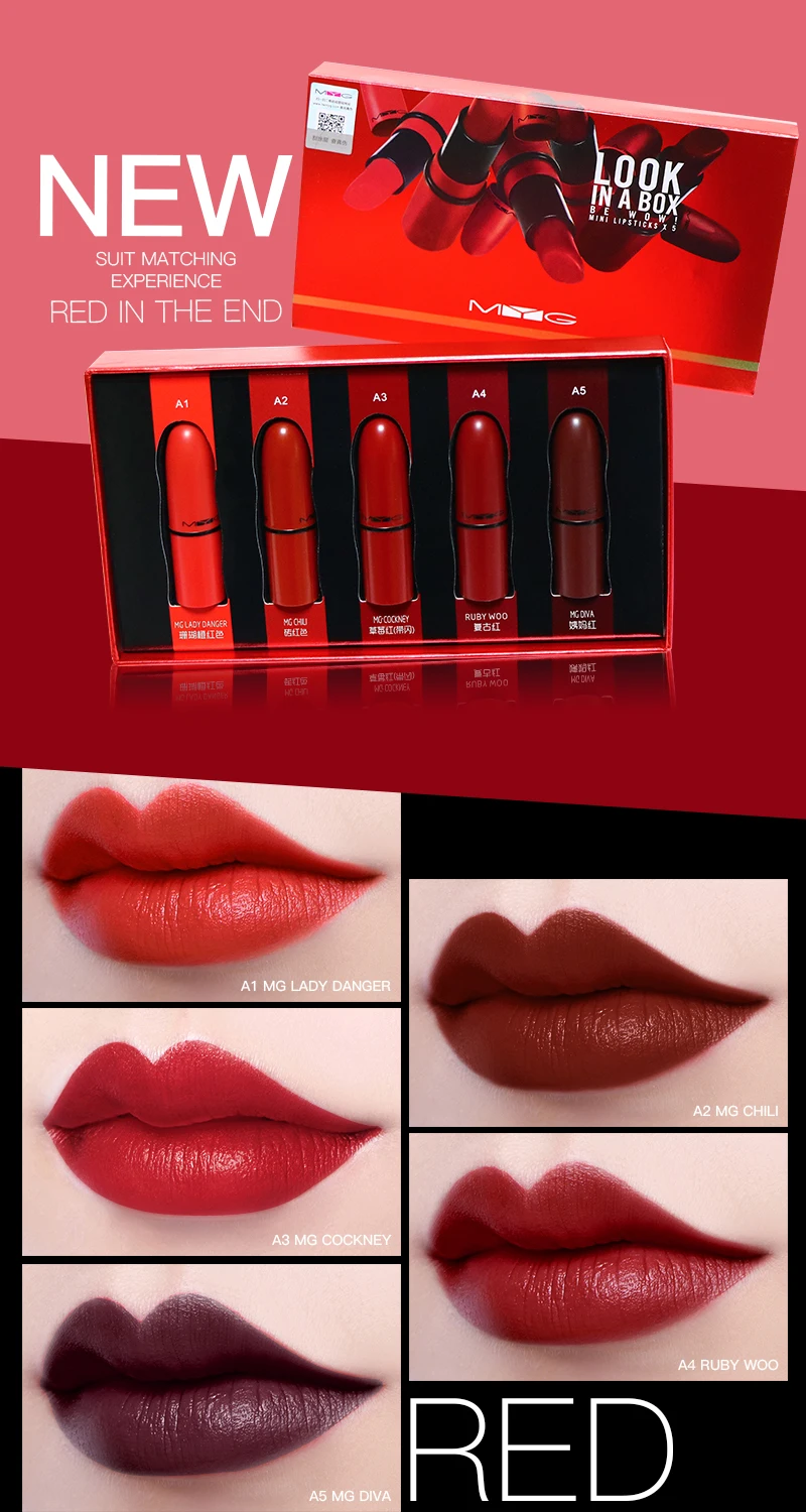 MYG бренд 5 шт./компл. горячая Распродажа нюдовая матовая помада красного оттенка