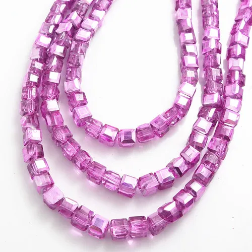 100 шт кубические стеклянные бусины 4 мм - Цвет: pink 2