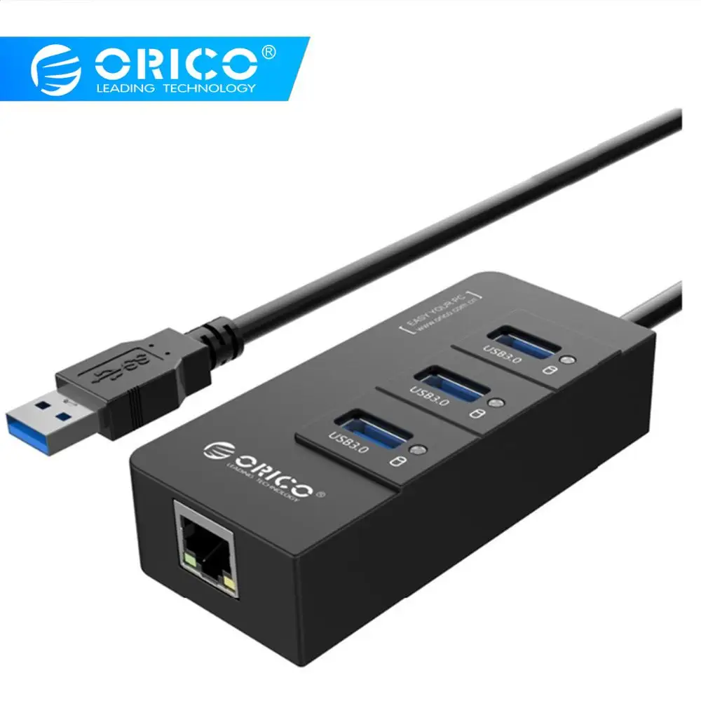ORICO HR01-U3 3 порта USB 3,0 концентратор 1 порт RJ45 концентратор Высокоскоростной Разветвитель USB адаптер с USB на внешний 1000 м гигабитная сетевая карта