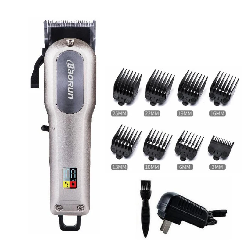Rechargeable Electric Clipper Steel Cutter Professional Hair for Men Adjustable Salon Cordless Trimmer 8pcs Nozzles | Бытовая техника