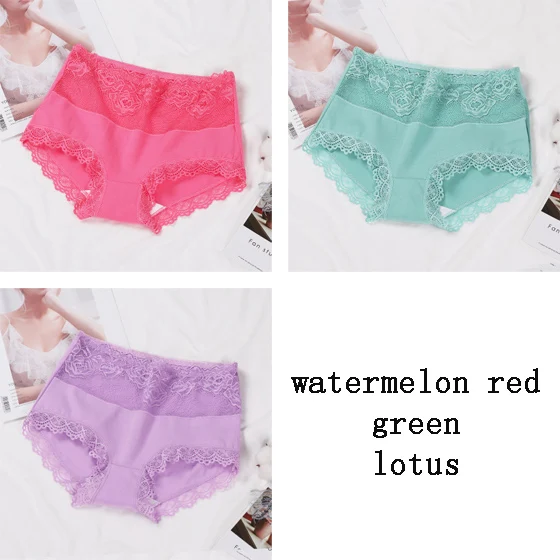 W-red Green Lotus DULASI, женское нижнее белье, для девушек, высокая посадка, хлопок, трусы, сексуальное, кружево, одноцветное нижнее белье, дышащее, для девушек, трусы 8810 - Цвет: W-red Green Lotus