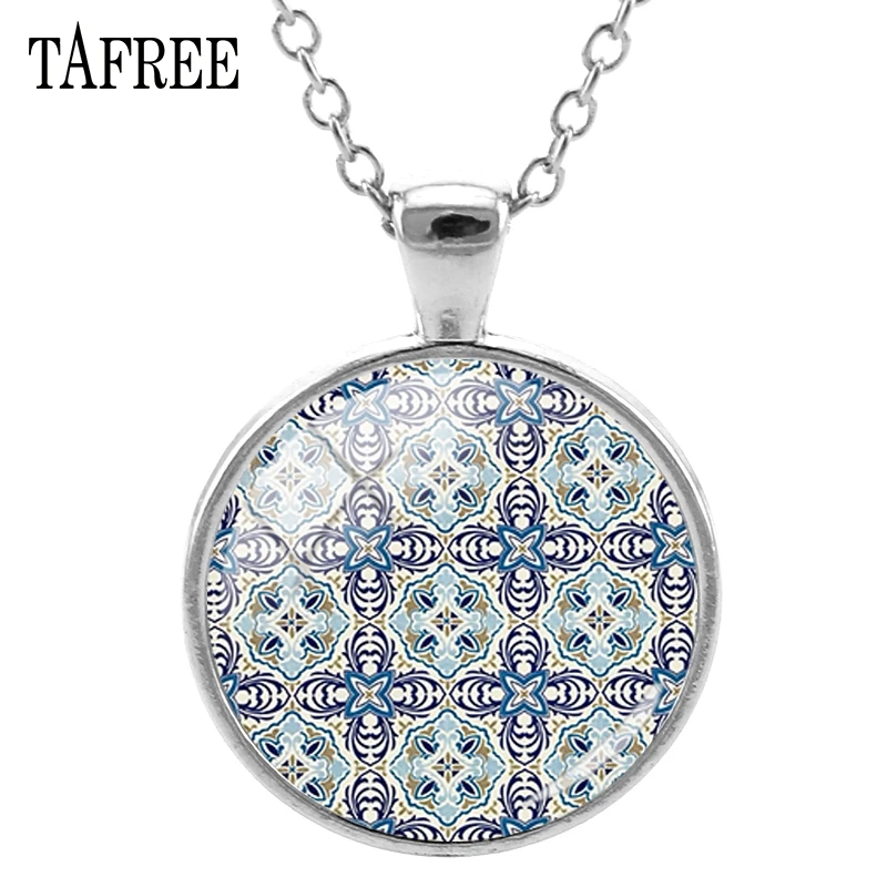 TAFREE синий Azulejo португальский красивое женское ожерелье украшение на шею стекло