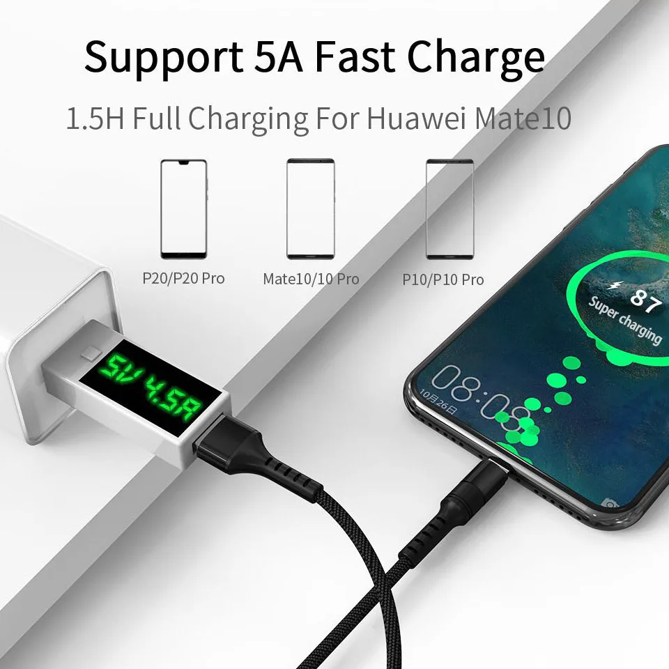 Кабель Usb C 5A type-C супер быстрая зарядка для huawei P30 P20 Lite mate 20 10 Pro Honor V10 Supercharge FCP SCP Usbc