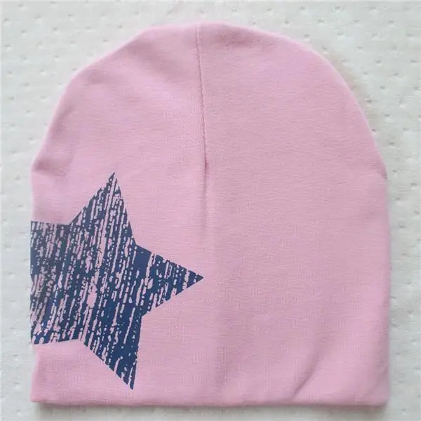 Розовый Модная Милая шапочка со звездами для маленьких детей, мягкие теплые хлопковые шапки для мальчиков и девочек - Цвет: Розовый