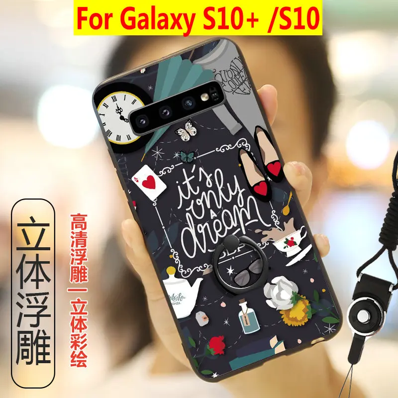Чехол для samsung Galaxy S10 Plus Забавный Милый мультяшный чехол телефона S 10 + s с кольцом