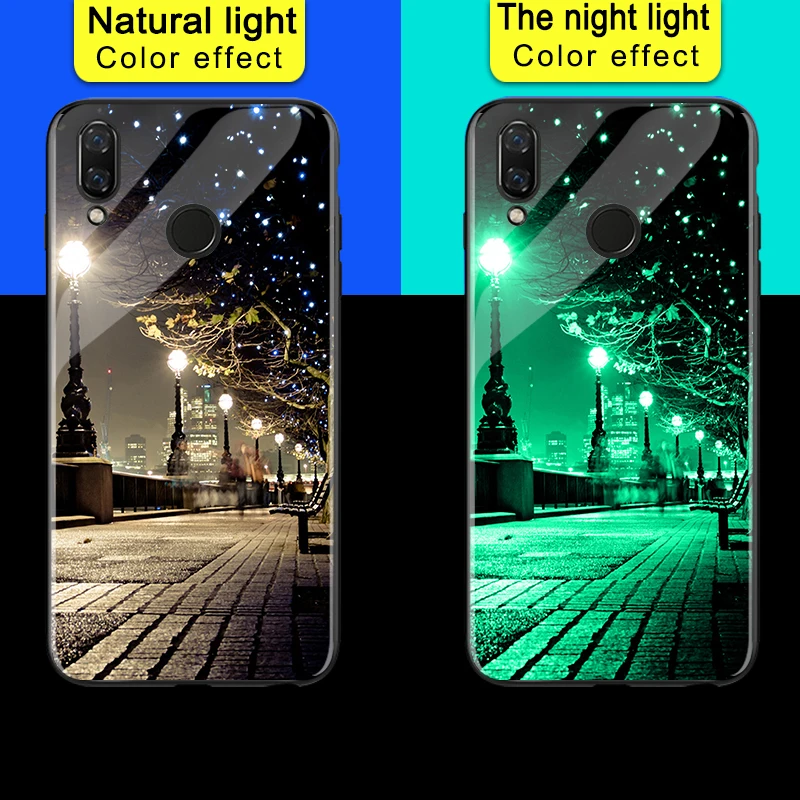 Design01 Светящиеся чехлы для телефонов Huawei Nova 2 Plus 2i 2S 3E 3i космический ночной Блестящий стеклянный чехол для Huawei Nova 3i чехол - Цвет: Design01