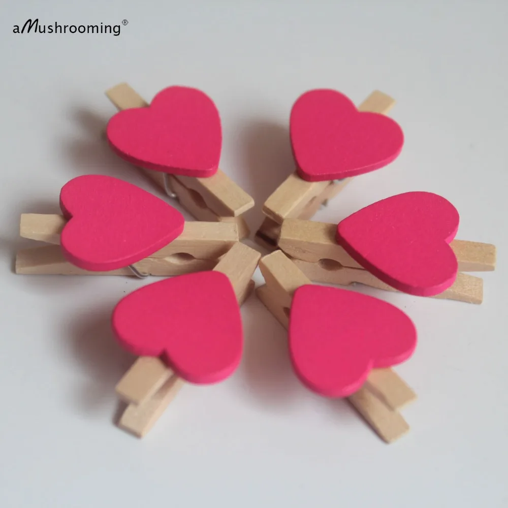 

x1000 Wholesale wooden Hearts on mini clothes pegs Paper Photo clip Party Wedding Decorations | assorted Colors | Heart Pegs