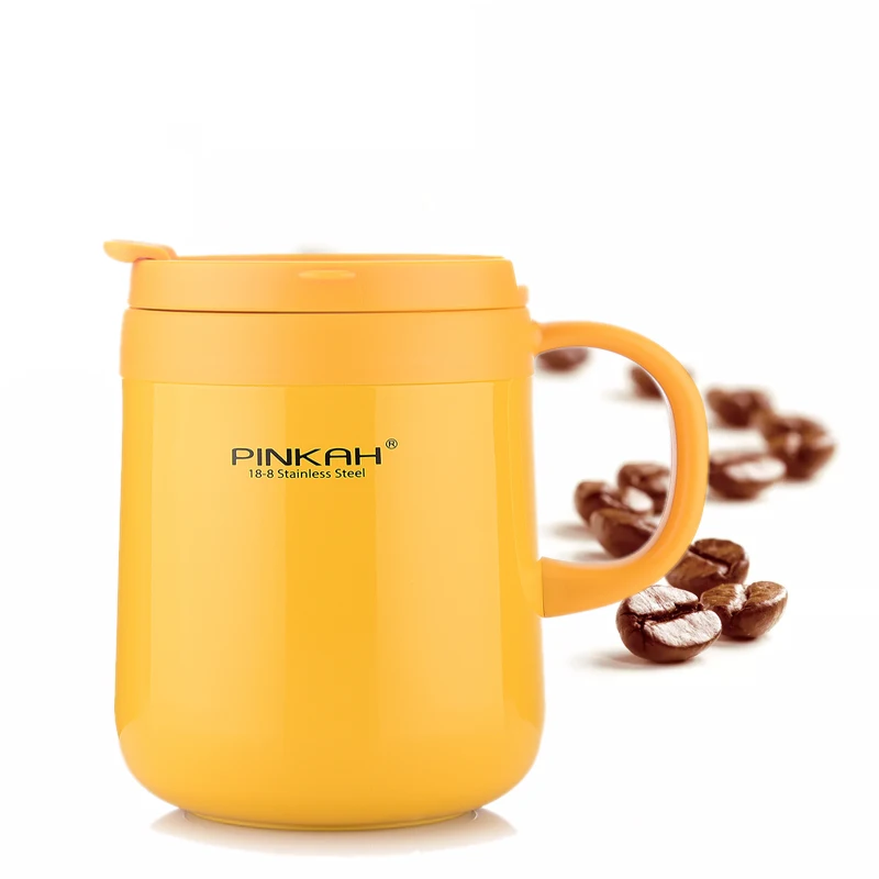 ORANGE 350ML Термосы Pinkah 340& 460 мл 304 из нержавеющей стали, офисные кружки с ручкой с крышкой, изолированные чайные кружки, термосы, офисные термосы - Цвет: ORANGE 350ML