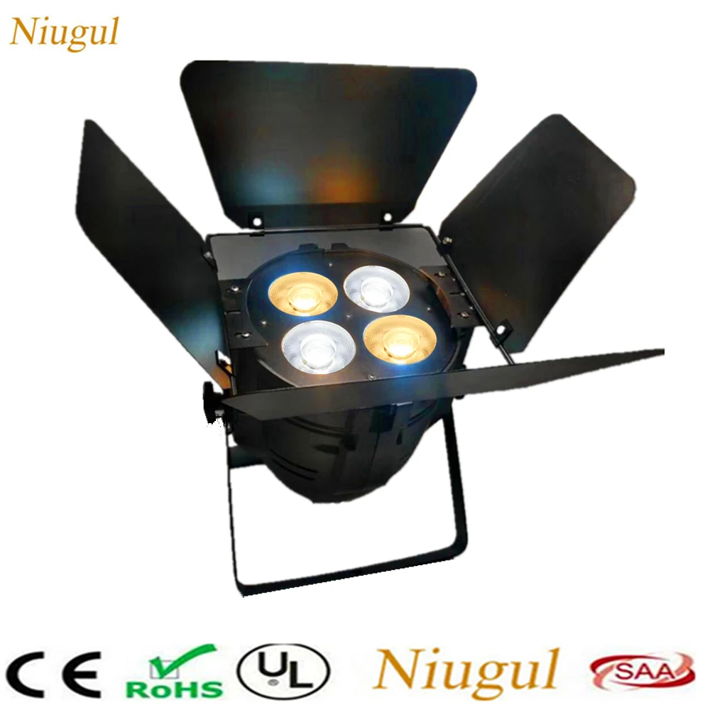 

200 Вт COB LED Par Light/4 глаза теплый + холодный белый COB сценическое освещение/4X50W LED Par DJ диско свет с дверями сарая складной металлический чехол