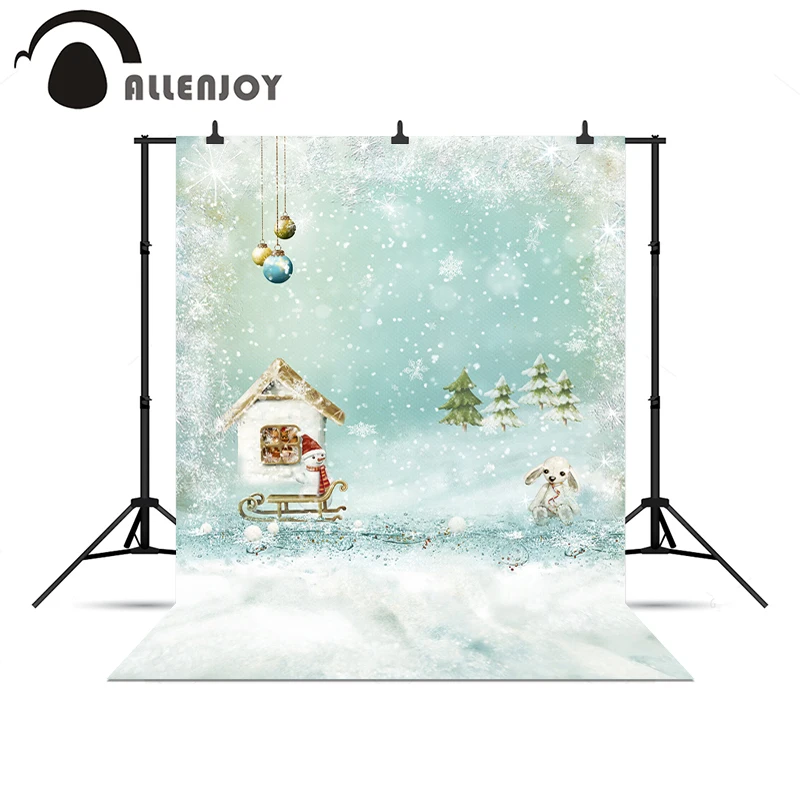 Allenjoy фото фон зимний Снеговик снегоход снег игрушечные сани дерево лес Белый