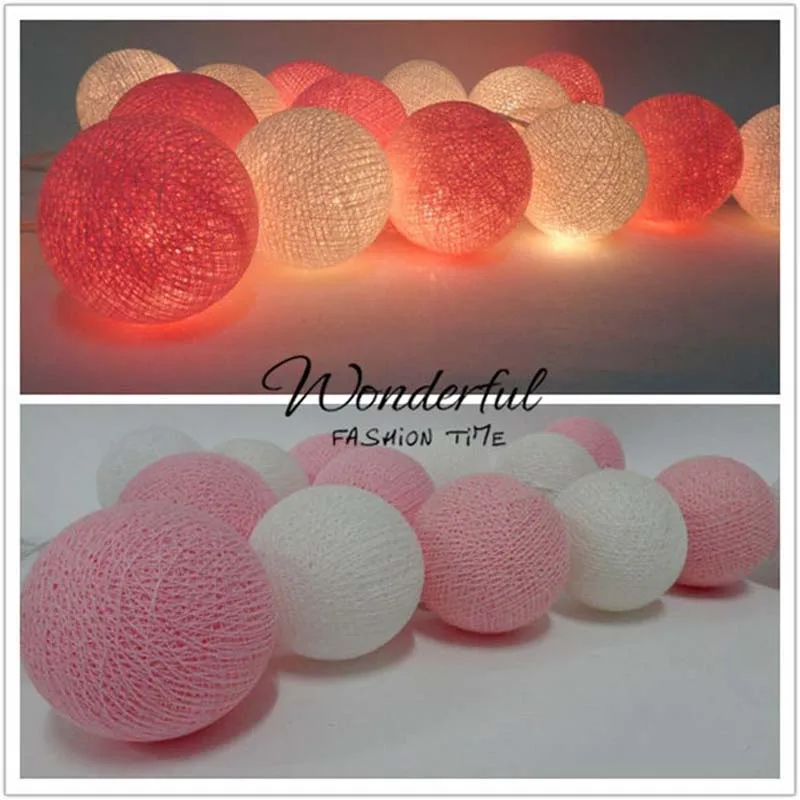 

White/Pink 10m 38 Cotton Balls Lights LED Fairy String Holiday Christmas Lights Garlands Party Wedding Kid Room Decoration CT16