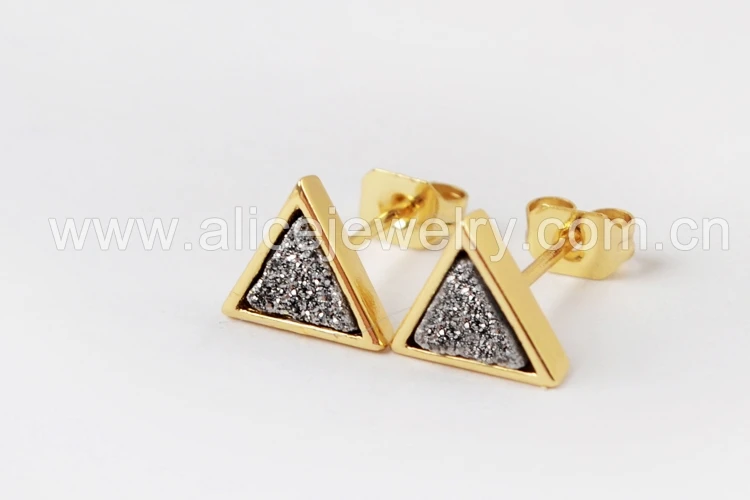 Silver Druzy BOROSA 5/10 пар, треугольные серьги-гвоздики золотого цвета, радужные титановые серьги-гвоздики Druzy, модные серьги Drusy, ювелирные изделия для женщин ZG0279 - Окраска металла: Silver Druzy