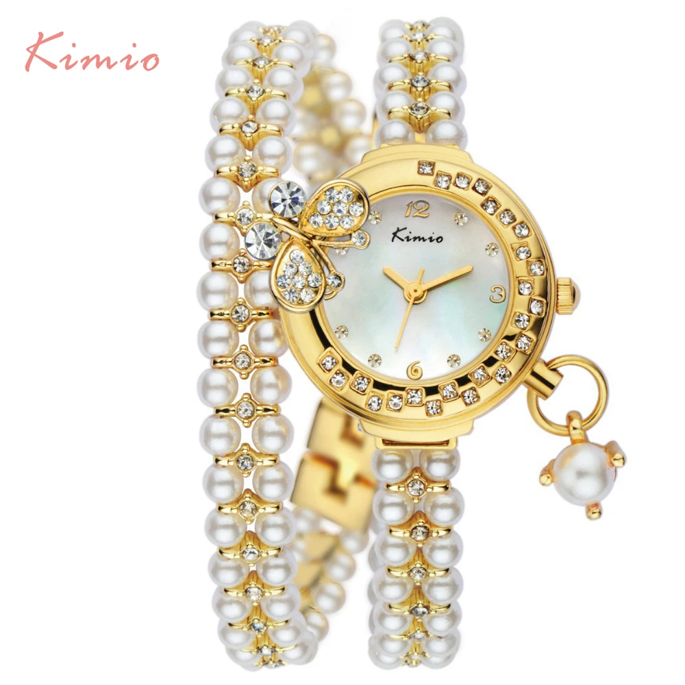 Kimio бренд Relojes Mujer Корея Роскошный бабочка жемчуг браслет часы для женщин женская