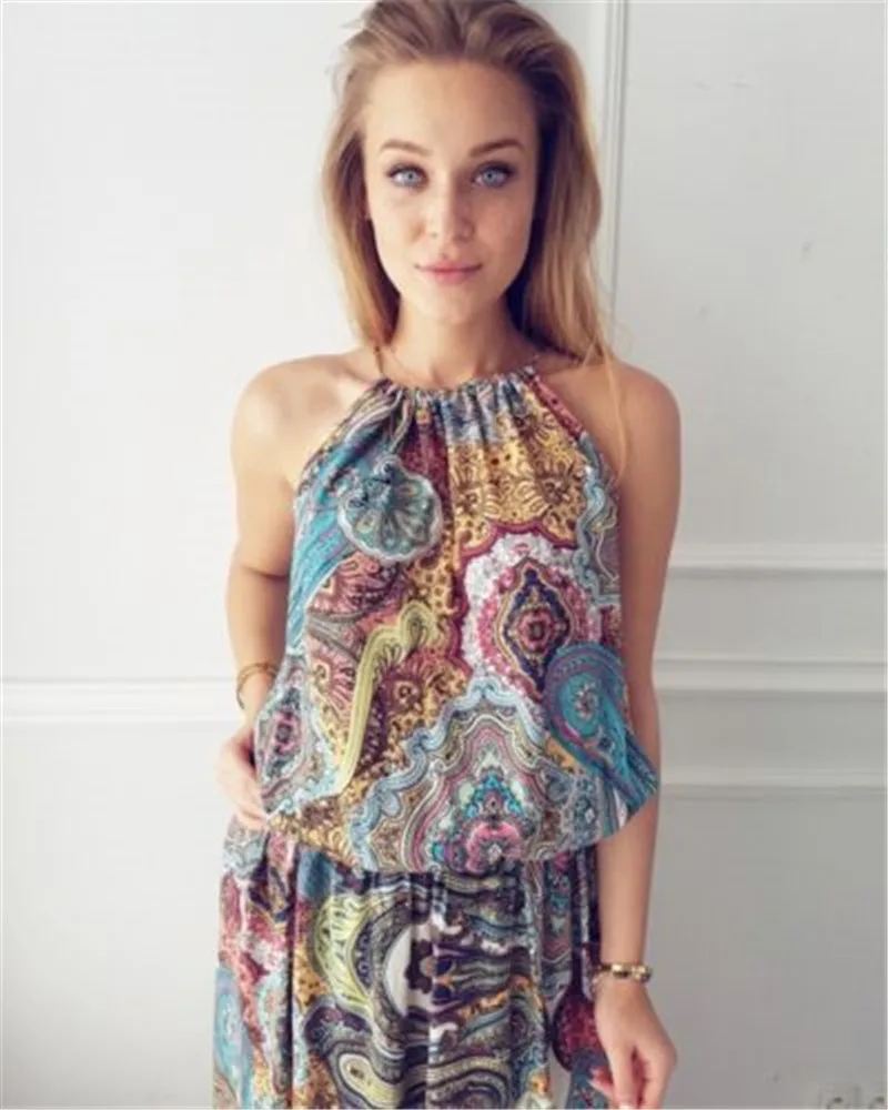 Женское летнее платье без рукавов сексуальное богемное длинное в стиле бохо с