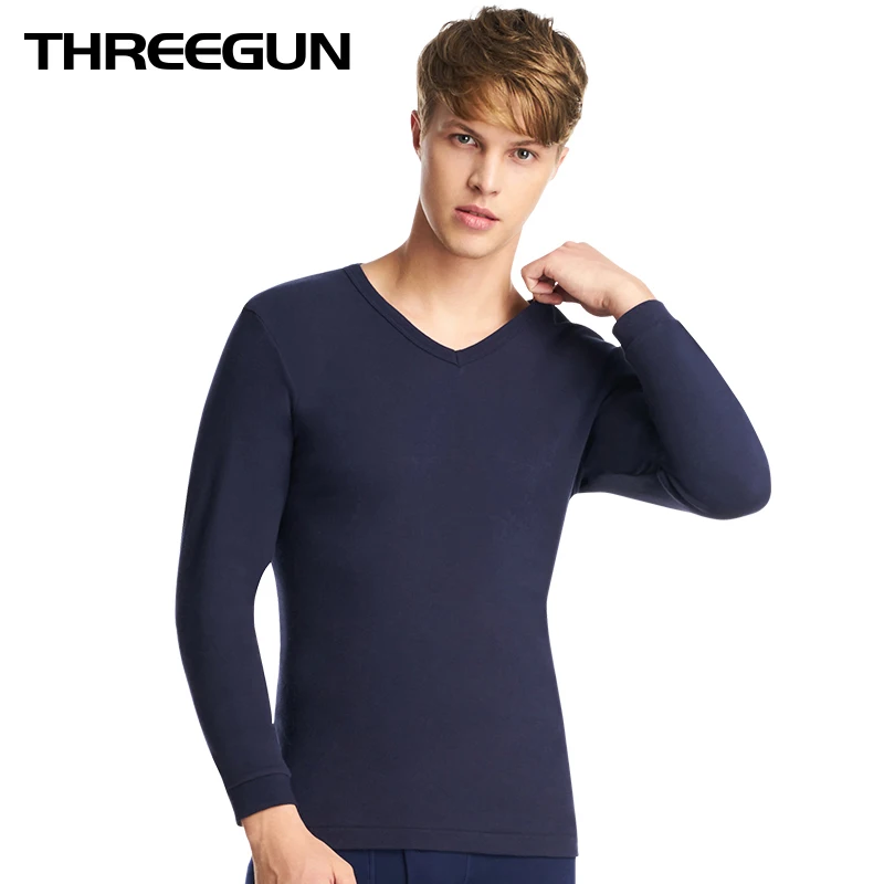 THREEGUN термо рубашка с v образным вырезом новая осенне зимняя брендовая облегающая