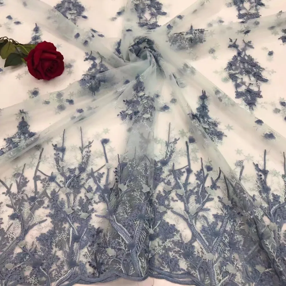 Beautifical 3d lace applique french tulle fabric 2018 high quality flower pattern for party dress 5yards/piece 5N261 | Дом и сад