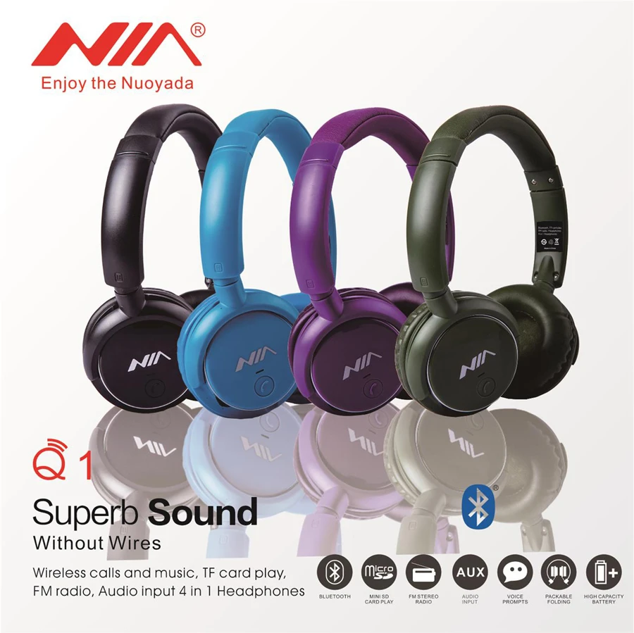 NIA Q1 Накладные наушники Bluetooth с управлением через приложение Micro SD/TF карта FM Радио Аудио вход для ПК мобильных телефонов игр