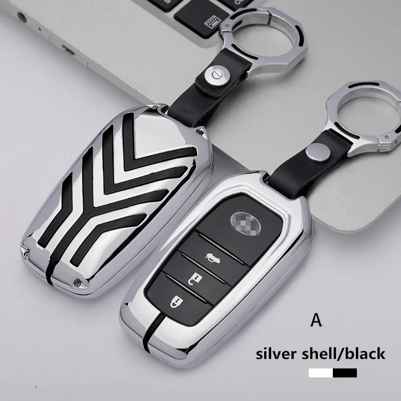 A sliver black Стильный чехол для ключей из цинкового сплава для Toyota высокий посадочный Land Cruiser Riez RAV4 Camry Crolla Crown Prado Key Holder Prot - Название цвета: A sliver black