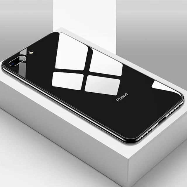 Черный Противоударный чехол из закаленного стекла для iPhone 7 Plus 7 Plus 8 8Plus 6s iPhone7 iPhone8 чехол для Coque iPhone XS MAX XR 10 стеклянный чехол - Цвет: Черный
