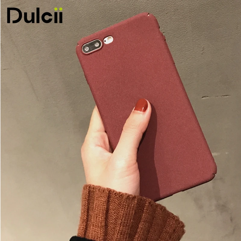 Dulcii Cases for iPhone 8 7 6s 6 5 SE Matte Anti-fingerprint Plastic Mobile Phone Back Case Plus - Wine Red |