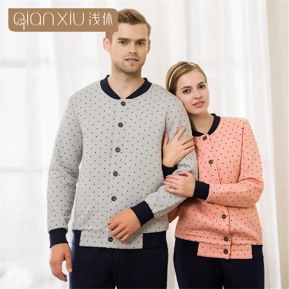 Qianxiu Winter man Pajama Set Lovers Couples Warm Men Pyjamas Pyjama Thickening Polyester Home Wear Clothing Leisure men pajamas | Мужская