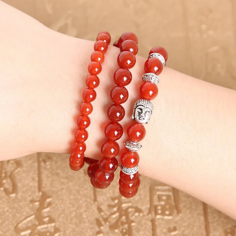 3 шт. Набор браслетов длина 19 см натуральный красный камень сердолик подвеска в