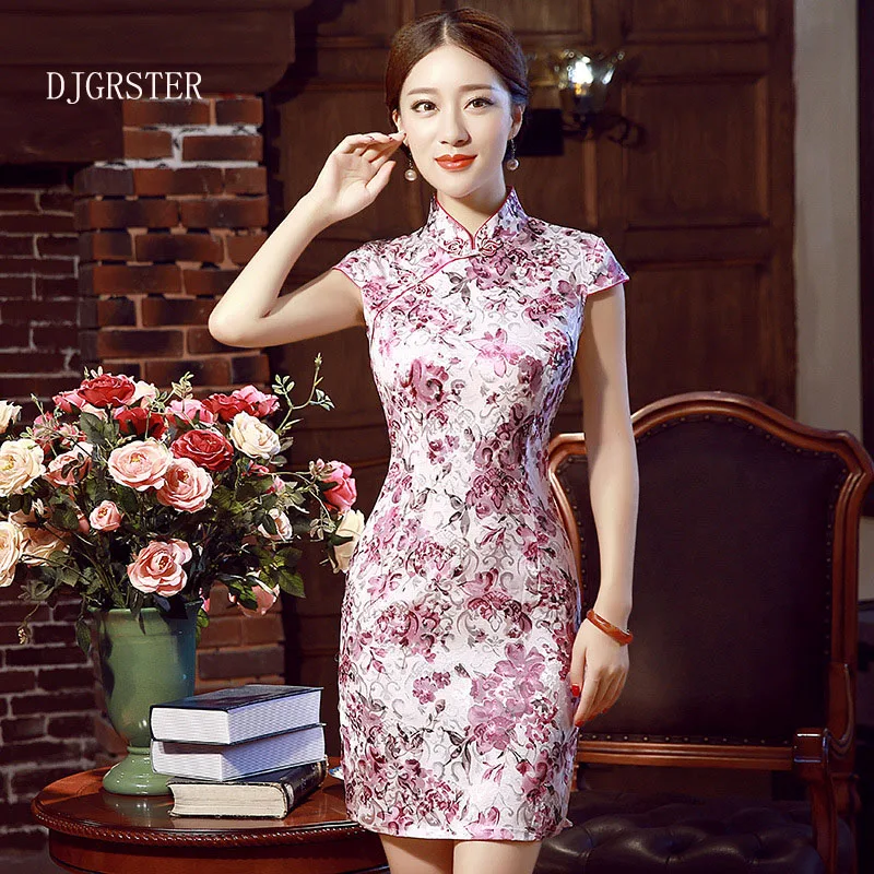 DJGRSTER модное короткое платье с коротким рукавом Qipao в винтажном китайском стиле