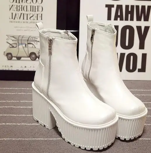 Botines tacon mujer; черно-белые ботинки на платформе; ботинки в байкерском стиле в стиле панк-рок; ботильоны на молнии; новые ботинки на высоком каблуке