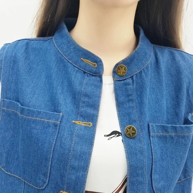 Large Size Bust 5XL Women's Jeans Vest Summer Thin Pure Blue Pocket Jacket Cardigan Sleeveless Female O-Neck Button Waistcoat