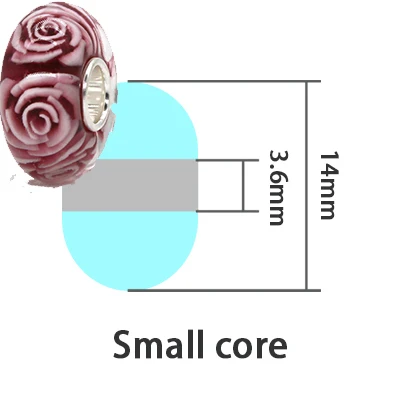 Small core Ювелирные изделия с омелой, 925 пробы, серебряный, розовый, 3D цветы, роза, Шарм из муранского стекла, бисер, не, Подходит для европейских браслетов - Цвет: Small core