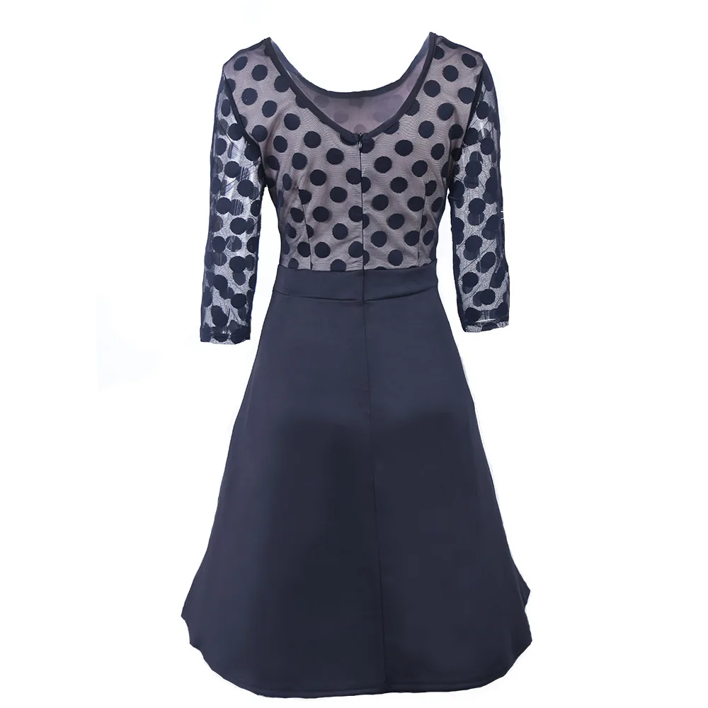 Сарафан миди Sheer Dots платье три четверти рукав o-образным вырезом Bodycon Elegent платья