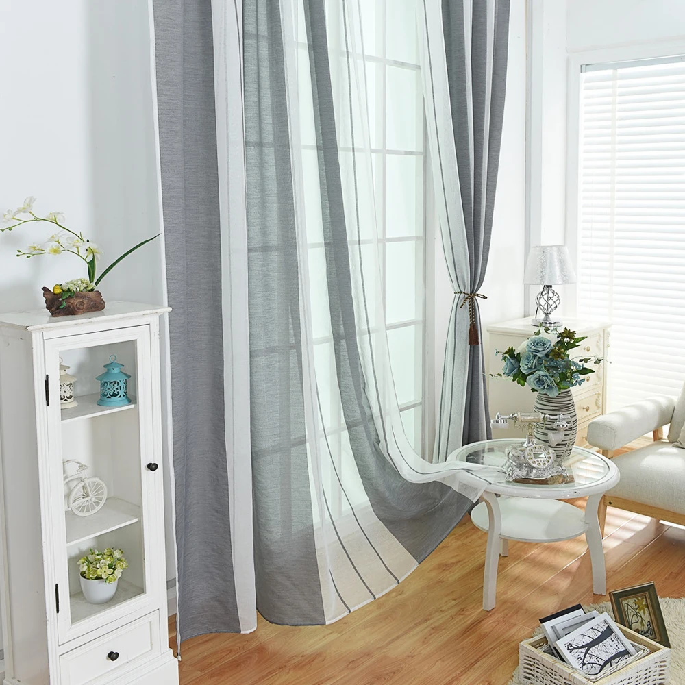 Занавески из хлопка и льна полузатемняющие шторы на окна с узором в полоску