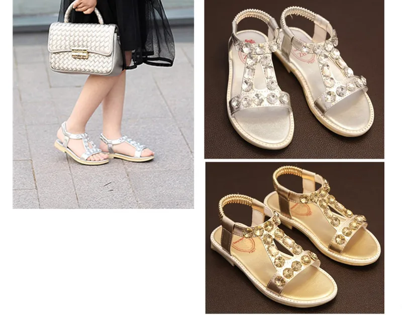 Детские сандалии из ПУ кожи на плоской подошве со стразами|shoes shadow|sandals indiasandals bride |