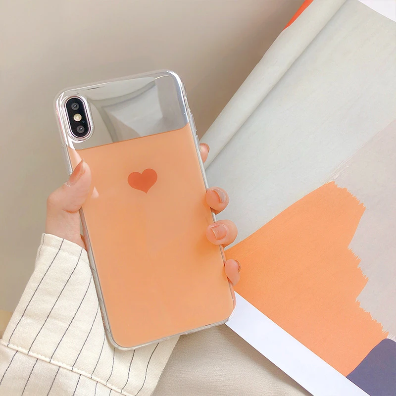 GlamPhoneCase Mirror Love Heart Solid Color Phone Case for iPhone XS Max XR X 8plus 8 7plus 7 6/6S Plus Soft Tpu Back Cover |
