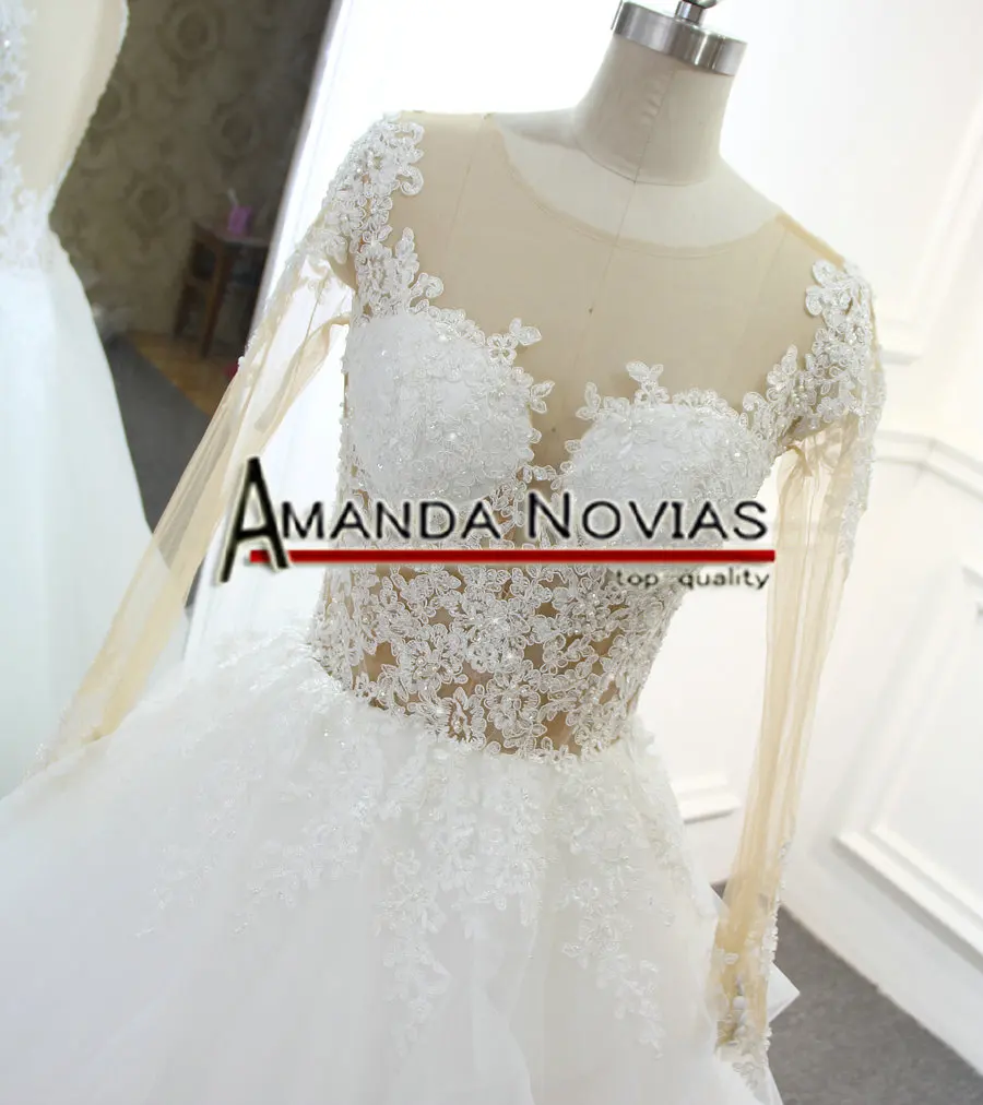 Vestido de noiva Новое поступление кружево одежда с длинным рукавом свадебное платье небольшой поезд