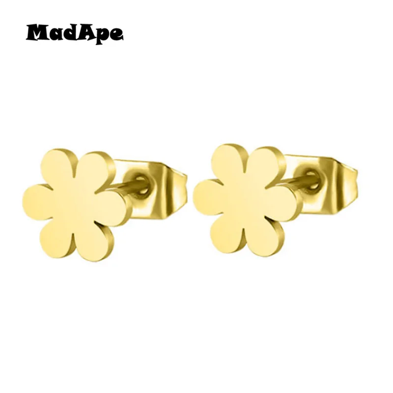 Женские серьги гвоздики MadApe из нержавеющей стали с шестью листьями и цветком 3