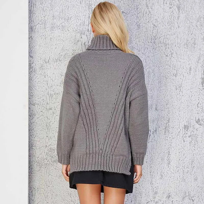 Зима 2018 женская Европейская и американская Водолазка Свитер Длинный разрез