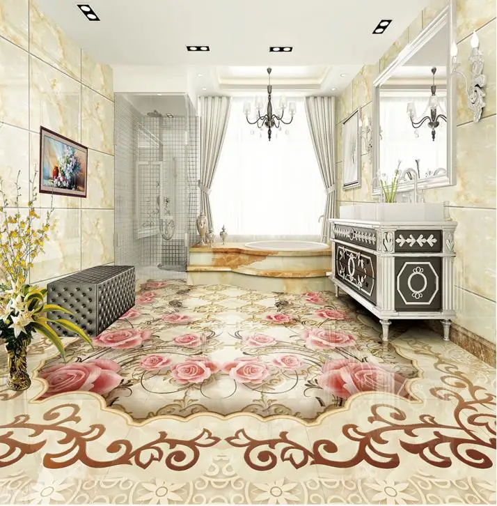 European jade stone pattern HD 3d flooring rose wallpaper self adhesive waterproof PVC floor painting | Обустройство дома