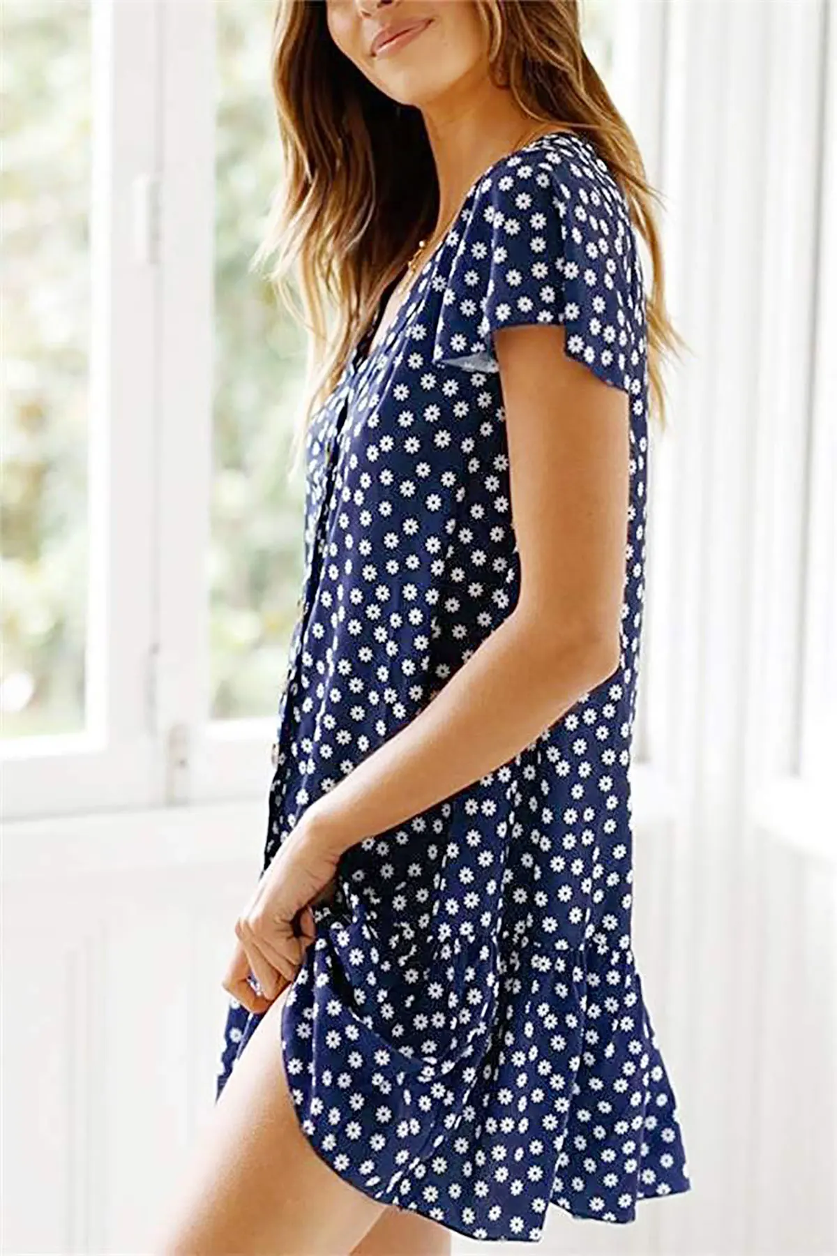 Womens Summer Mini Dress Ladies Short Sleeve Printing Beach Party Dot Sundress Casual Woman Night Dres | Женская одежда