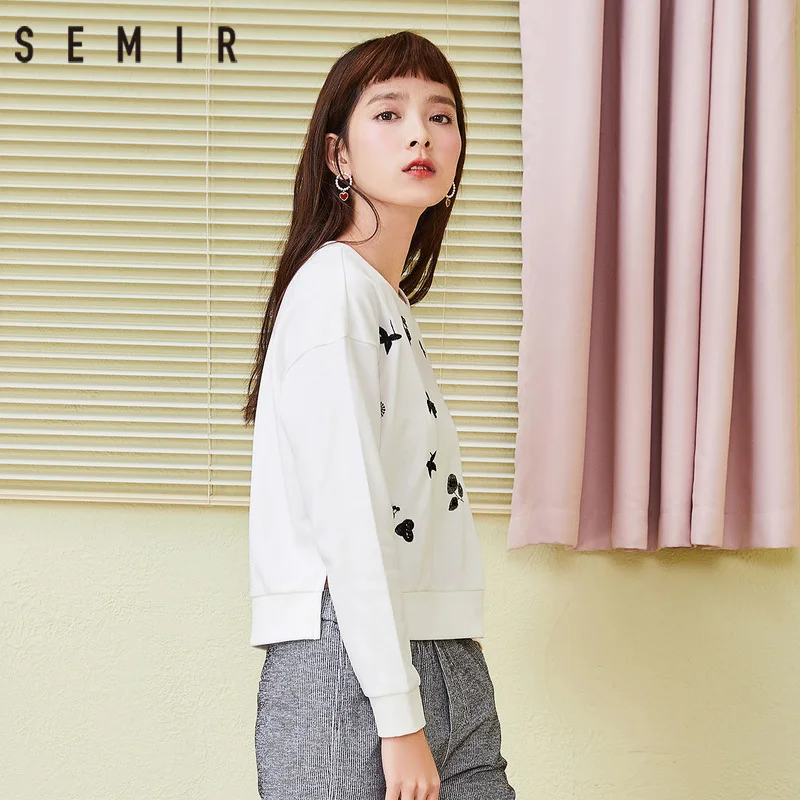 SEMIR короткий свитер новая мода хлопковая одежда для женщин Весна 2018 с длинными