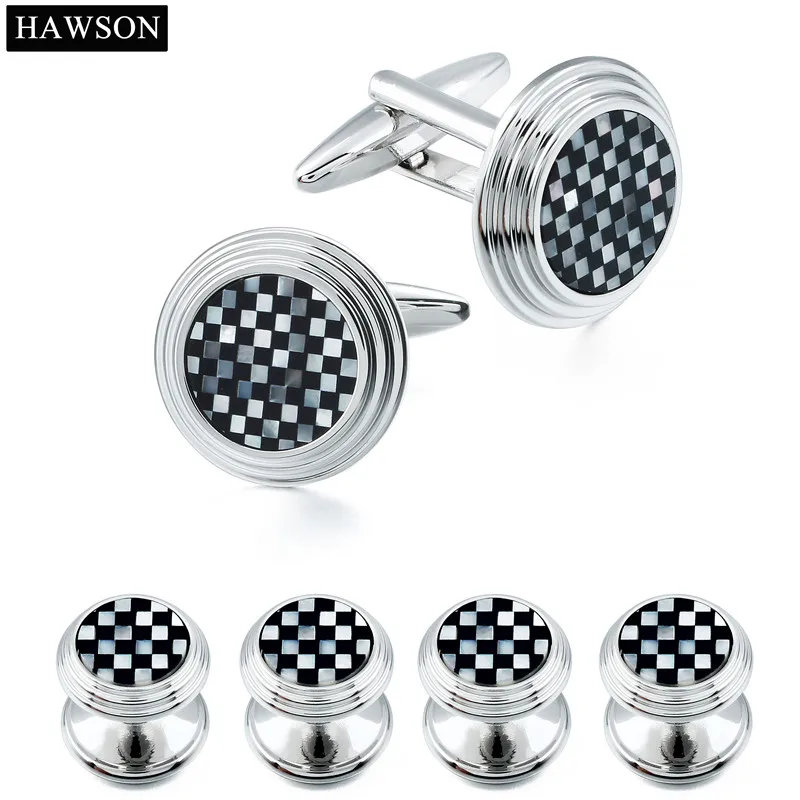 

HAWSON Fashion Cufflinks Set for Men Round Stone Tuxedo Dress Studs Hot Sale Men's Jewelry Best Gift for Gentlemen