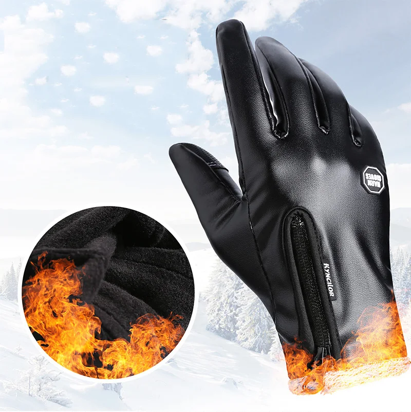 

2018 New Men Women Winter Touch Screen Warm Leather Gloves Windproof Waterproof Plus velvet Motorcycle Riding Fishing Gloves