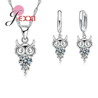 cool owl design animal fashion jewelry set 925 sterling silver shiny cz party gift for christmas birthday